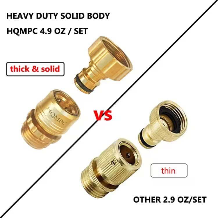 HQMPC Garden Hose Quick Connect No Pb Solid Brass Quick Connector Garden Hose Fitting Water Hose Connectors 3/4 inch GHT (6SETS)