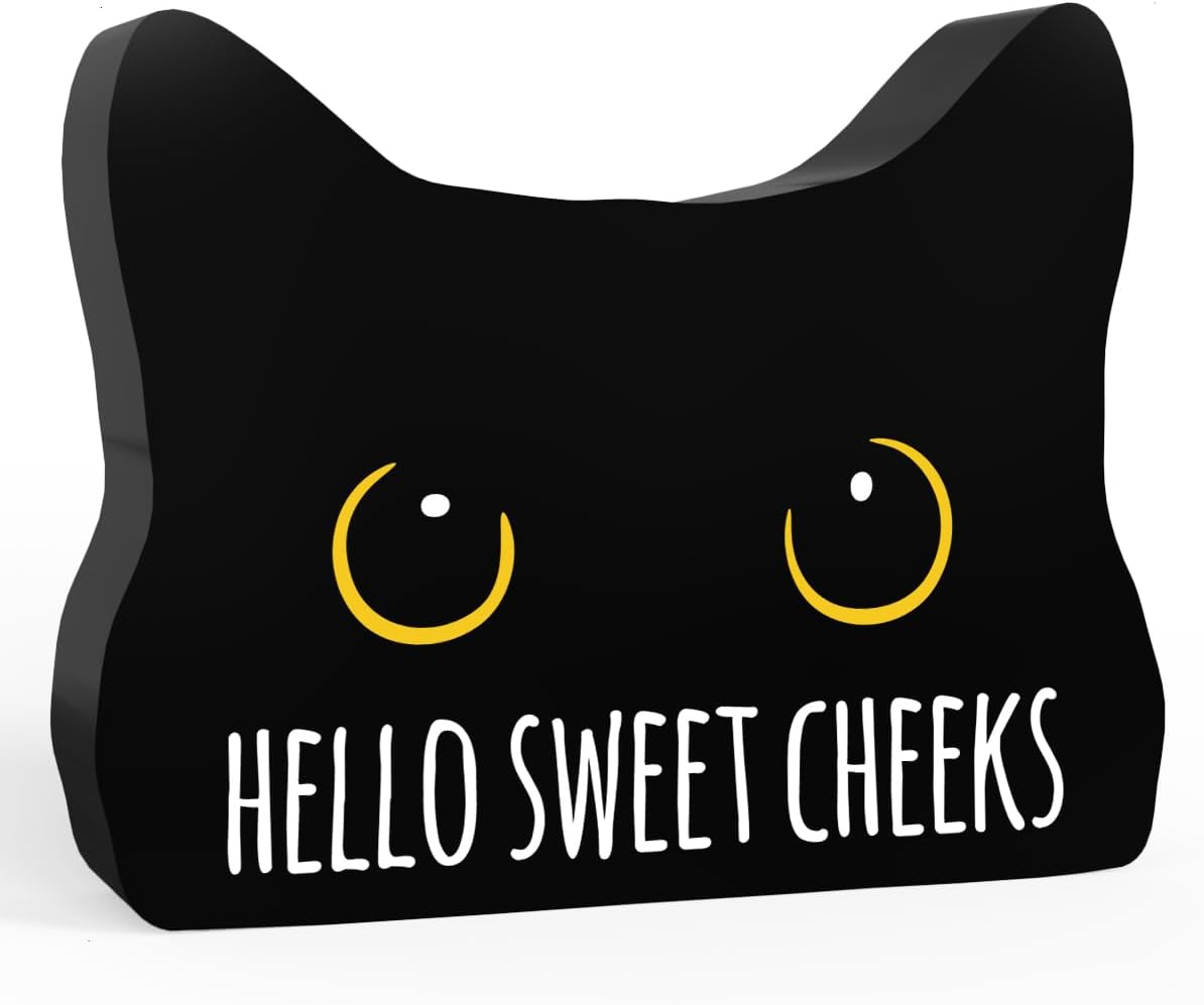 Sweet Cheeks Funny Bathroom Acrylic Decor Sign Black Cat Decor Cat Decor for Home Bathroom Cat Lover Gifts For Women Men