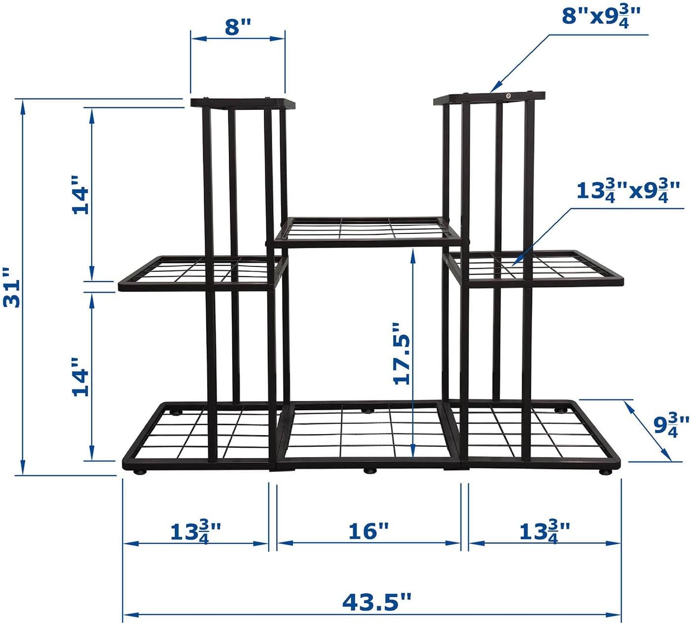 3 Tier 8 Potted Metal Large Plant Stand for Indoor Outdoor Flower Pot Display Planter Shelf, Charcoal Grey