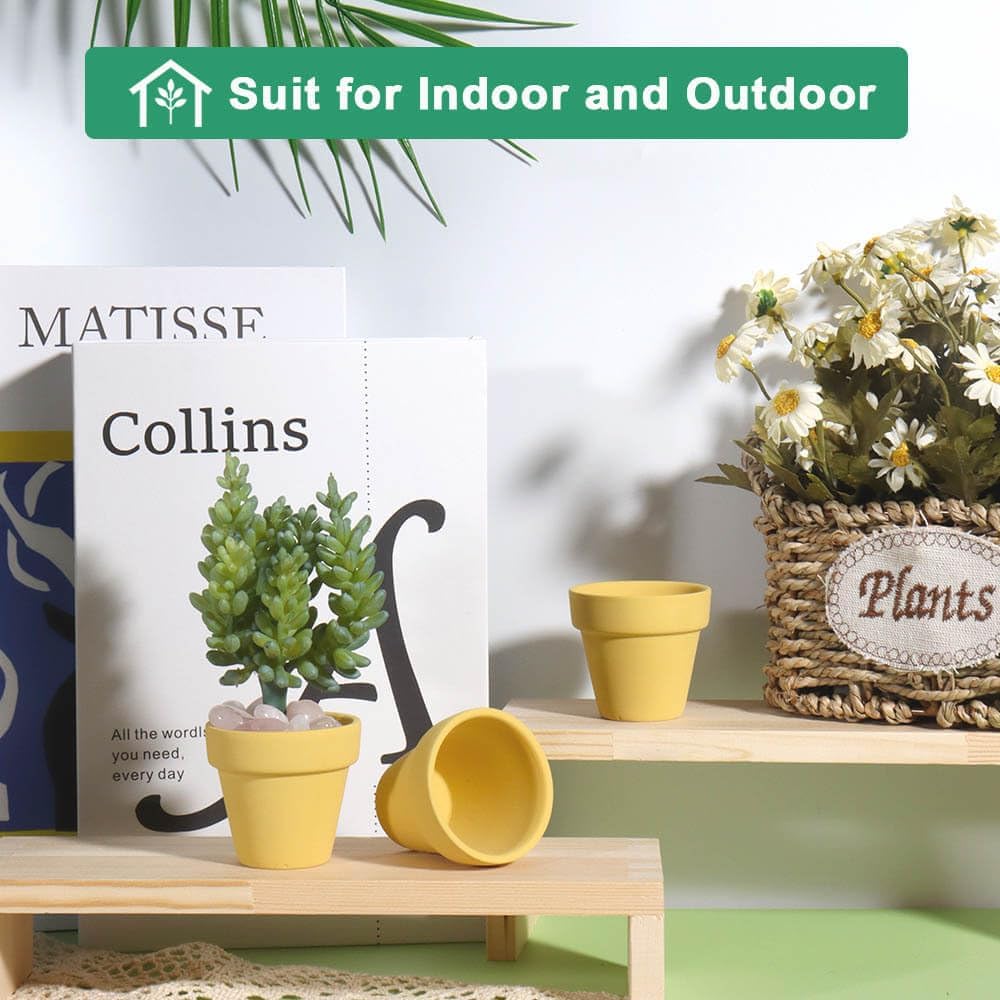 vensovo 48 Pcs 2" Tiny Terracotta & Terra Cotta Pots with Drainage - Yellow Small Mini Clay Ceramic Pottery Planter Ideal for Indoor/Outdoor Plants, Crafts, Wedding Favors