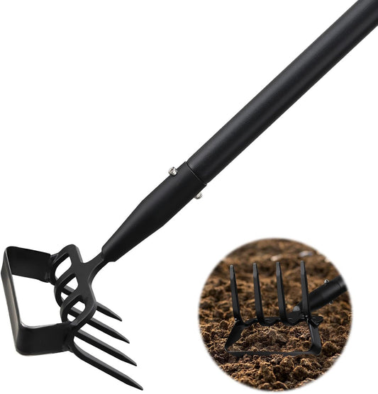 2-in-1 Garden Hoe Tool, Adjustable Length from 37 to 60inch, Ergonomic Design for Weeding and Raking, Durable and Rust-Proof Blade, Save Time and Effort