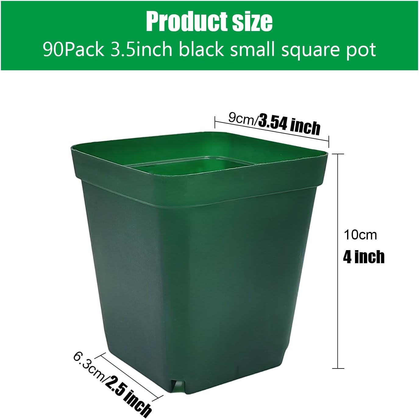 Square Nursery Seedling Pot 3.5 Inches 90 Pcs, Small Nursery Pot Plastic Thick and Sturdy Seed Start Germination Pot for Plant Propagation and Seeding(Green,3.54 Inches, 90Pcs)