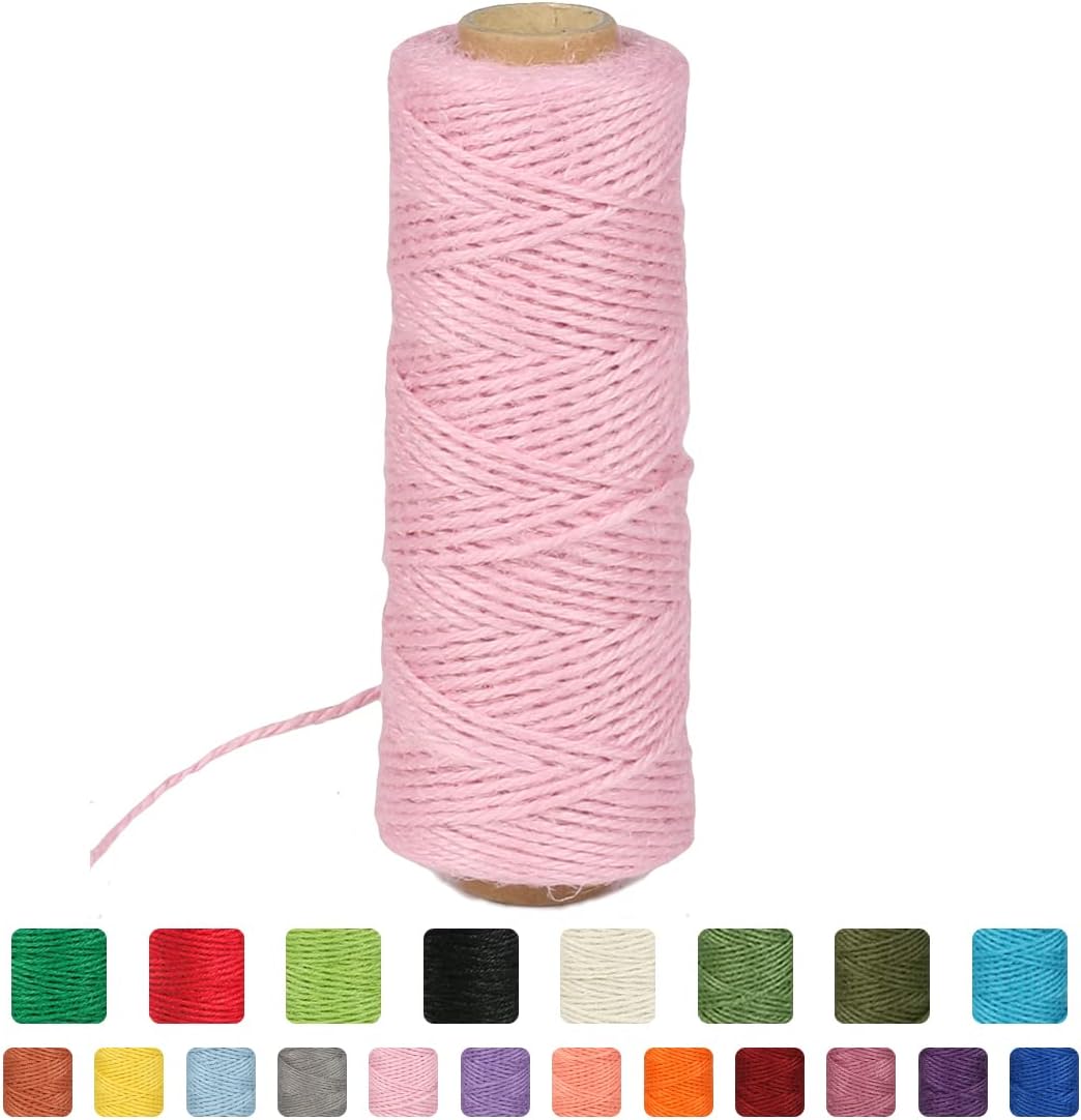 2mm 328ft Colored Natural Jute Twine String for Gift Wrapping Craft Baker Plant Christmas Ribbon Twine Handmade Arts Decoration Thin Packing String Home Decor