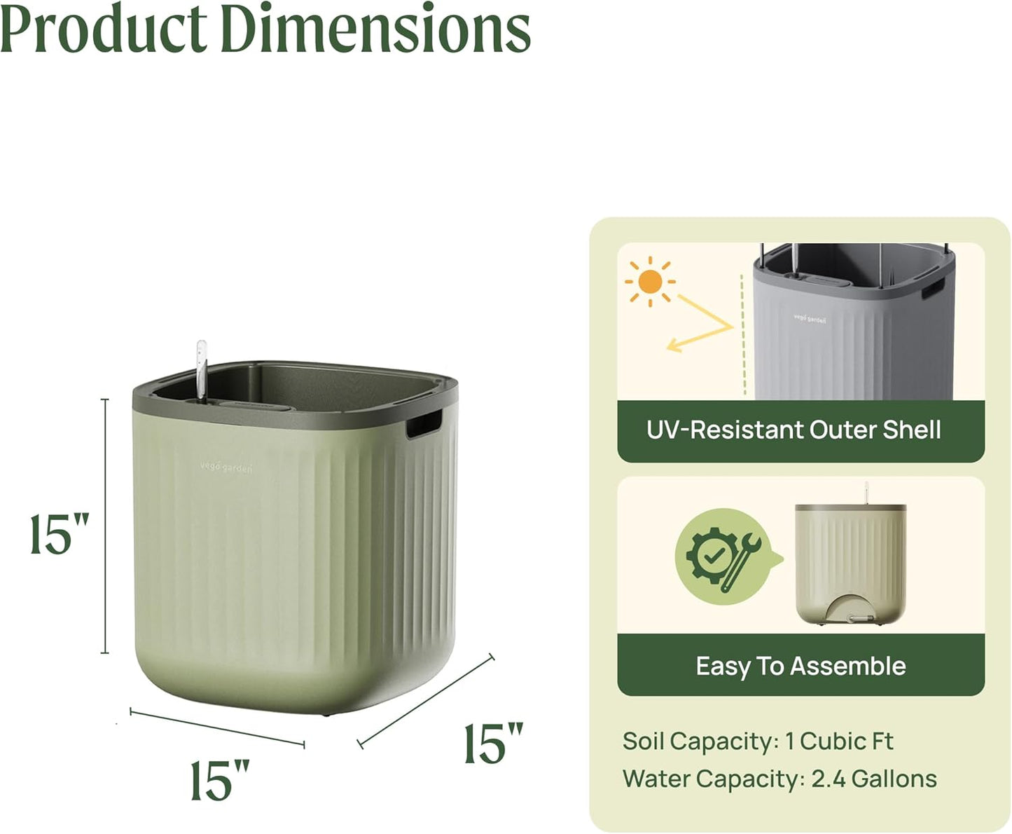 Vego garden Self Watering Pots Home Planters with Water Gauge for Effortless Indoor Plants Sage Green