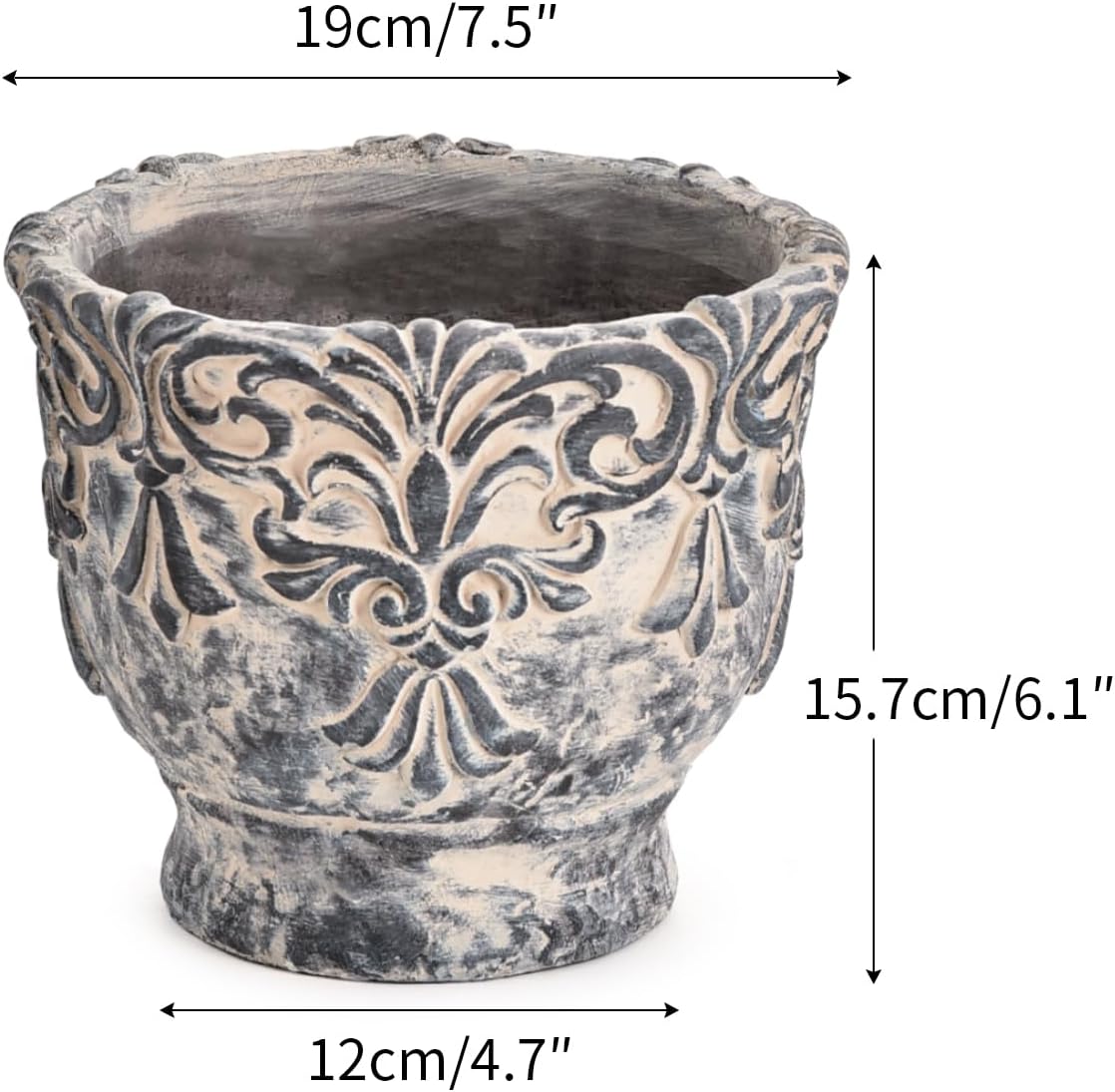 Sungmor 7.3 Inch Cement Plant Pot for Plants, Succulent Planter with Embossed Design, Vintage Concrete Flowerpots with Drainage Hole, Decorative Orchid Houseplant Pot Indoor Outdoor Plant Container