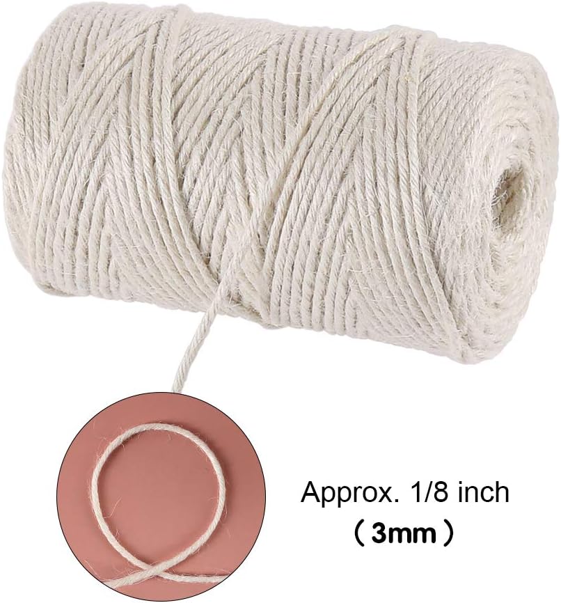 Tenn Well 3mm Jute Twine, 328 Feet Thick Twine String for Crafting, Gift Wrapping, Gardening, Packing and DIY Projects (Creamy)