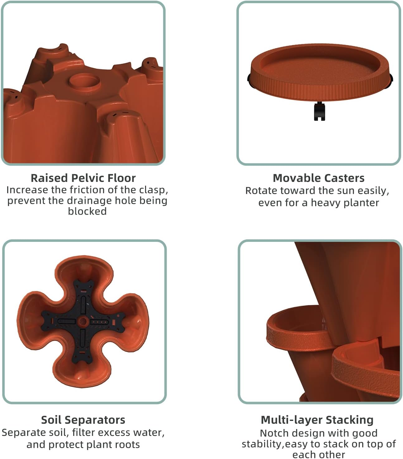 Strawberry Vertical Planter, 5 Tiered Stacking Garden Tower, Stackable Herb Vegetable Planters with Support Pole Indoor and Outdoor - Terra Cotta