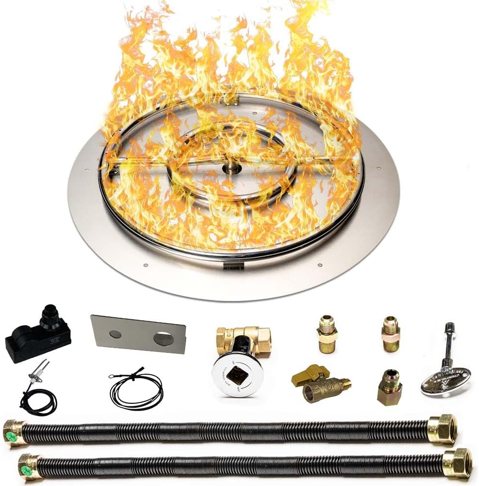 Stainless Steel Fire Pit Burner Pan & Ring Deluxe Kit for Natural Gas, 30-Inch Pan, 24-Inch Ring, 150,000 BTU Max