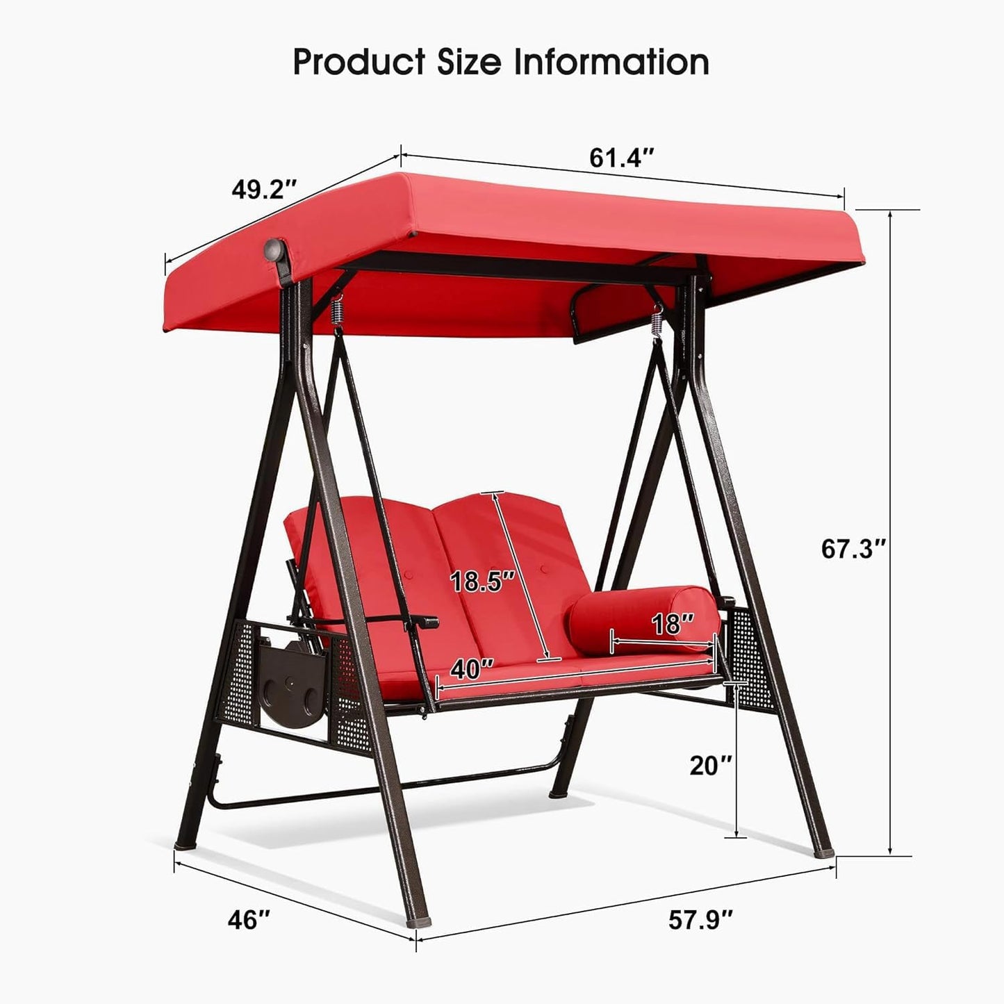 PURPLE LEAF 2-Seat Deluxe Outdoor Patio Porch Swing with Weather Resistant Steel Frame, Adjustable Tilt Canopy, Cushions and Pillow Included, Terra