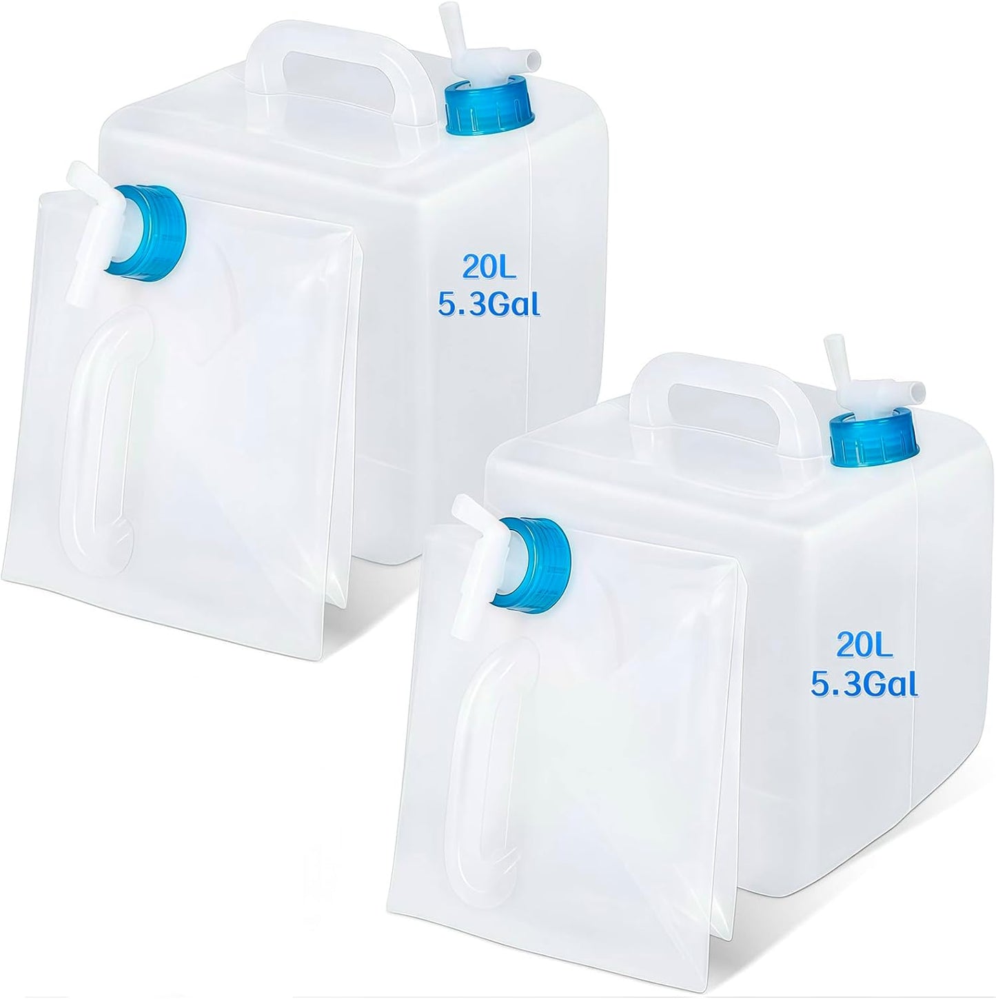 2 Packs of Collapsible Water containers, 5.3 gallons, with Faucet, Camping Water Storage Tank, for Outdoor Hiking, Collapsible Portable Kettle.