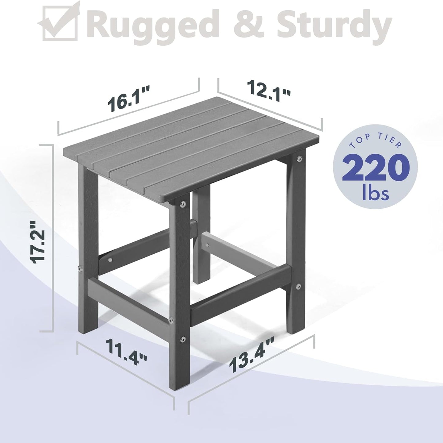 PASAMIC Adirondack Square Side Table, HDPE Outdoor Side Tables, Weather Resistant End Table for Patio, Backyard, Pool, Indoor Companion, Beach, Easy Maintenance (Grey)