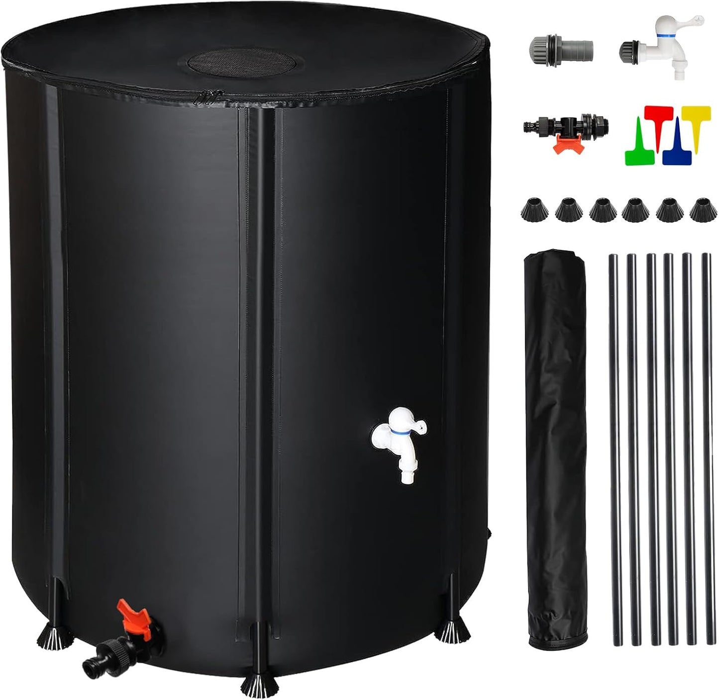 132 Gallon Collapsible Rain Barrel, Portable Rainwater Collection System, Water Storage Tank, Rain Catcher Barrel with Two Spigots and Overflow Kit, Rain Water Barrel Collector for Garden, Black
