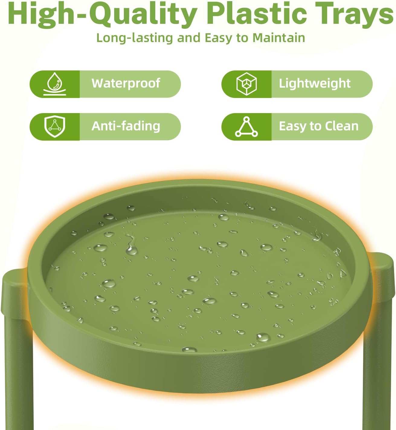 iDavosic.ly 6 Tier Folding Plant Stand Indoor Outdoor with Plastic Tray, Tiered Corner Flower Holder Shelf, Metal Orchid Display Rack for Patio Porch Living Room Garden Balcony, Green