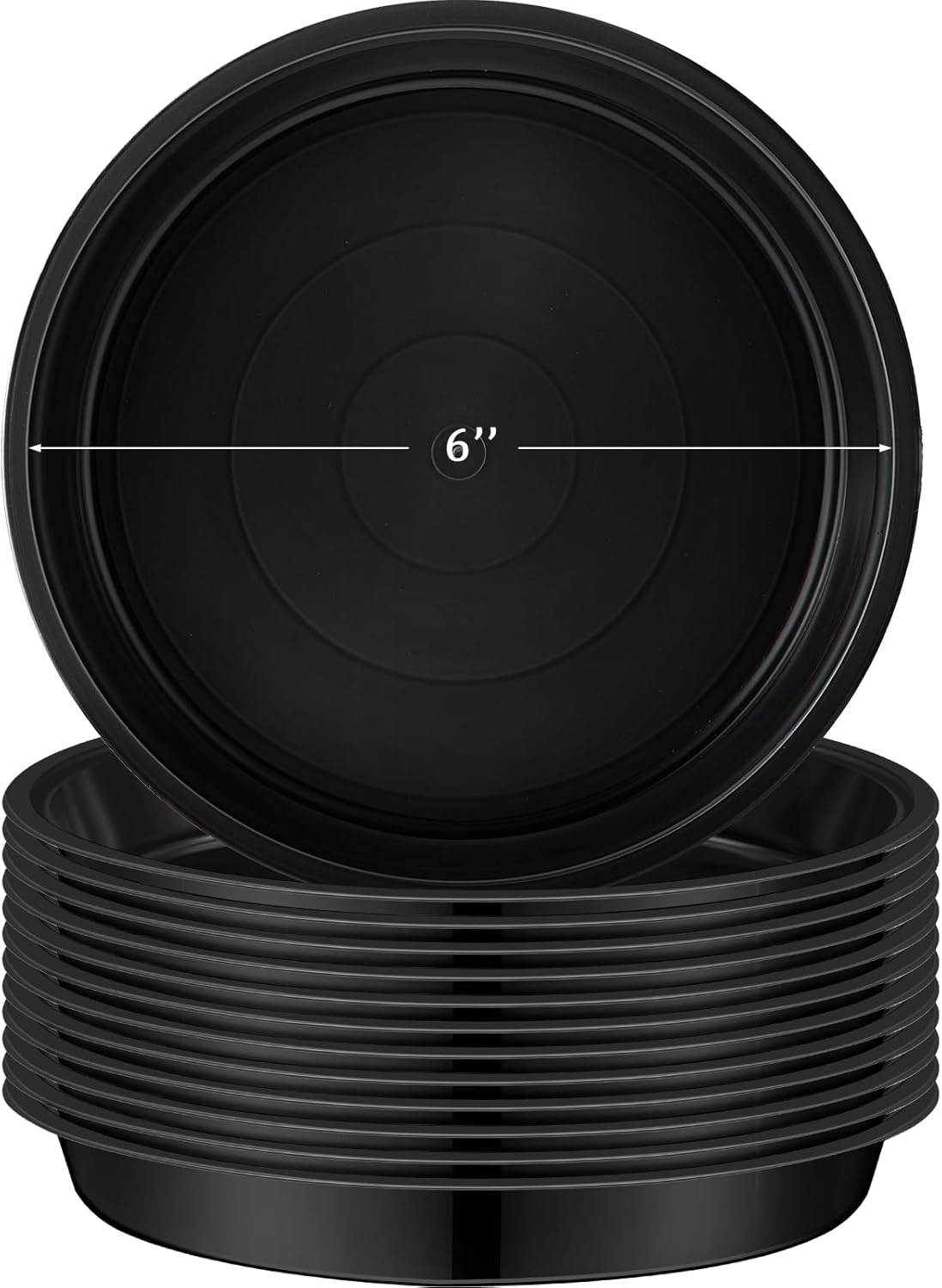 Eccliy 12 Pcs Plastic Plant Saucers Round Plant Tray Large Flower Pot Heavy Duty Planter Water Trays Thick Planter Drip Saucers for Indoors and Outdoors(6 Inch,Black)