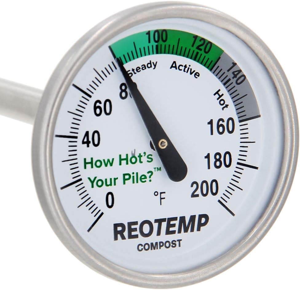 Reotemp 20 Inch Fahrenheit Backyard Compost Thermometer with Digital Composting Guide