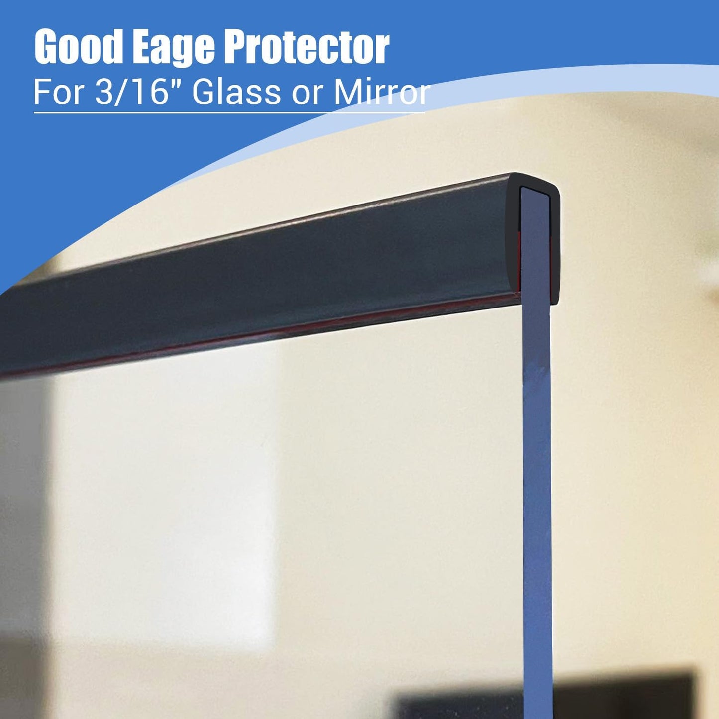 Rubber Edge Trim, Self-Adhesive U Channel Edge Trim, U Shaped Edge Protector for Glass, Mirror, Flexiglass, EPDM Material, Slot Width 3/16"(5mm), Length 10 Ft, Black