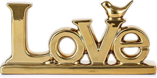 Love Sign Decoration - Gold Bird Sculpture Personalized Love Decor for Home, Living Room, Bedroom, Desktop & Cabinets