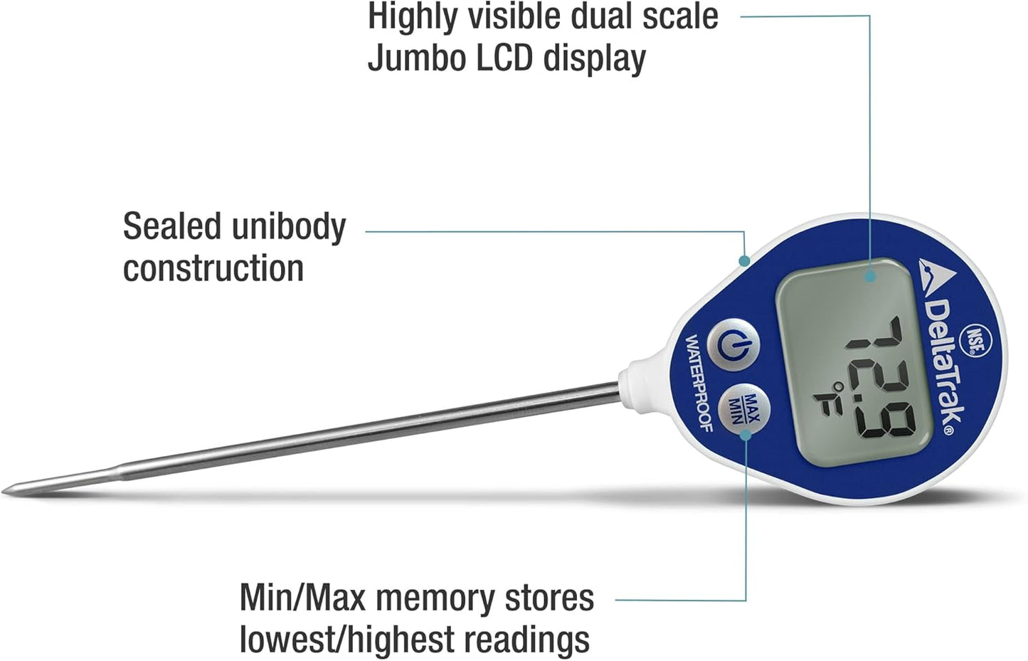 DeltaTrak 11050 Professional Digital Meat Thermometer for Kitchen Waterproof Lollipop Thermometer NSF Certified