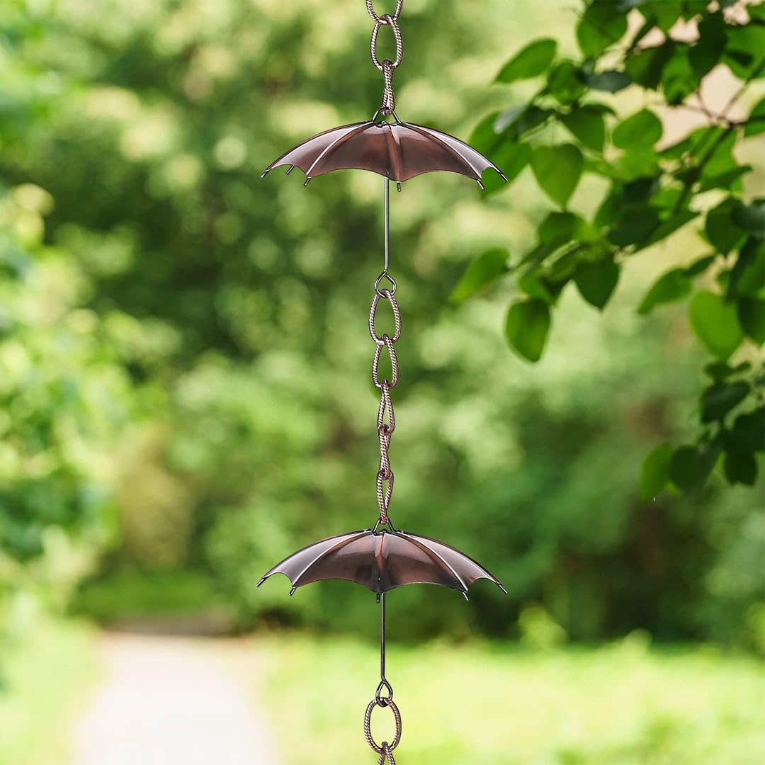 Rain Chain Decoration 6 Ft., Outdoor Rain Catcher Metal Chain Downspout 72'' for House Eaves, Garden & Home, Umbrella Shape Rain Chains