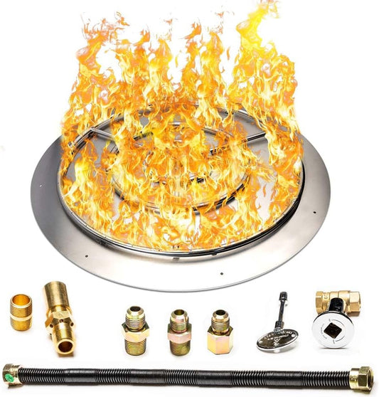 Fire Pit Burner Pan & Ring - Works with Liquid Propane - Stainless Steel Fire Pit Burner Kit 36-Inch Pan, 30-Inch Ring - 200,000 BTU Max
