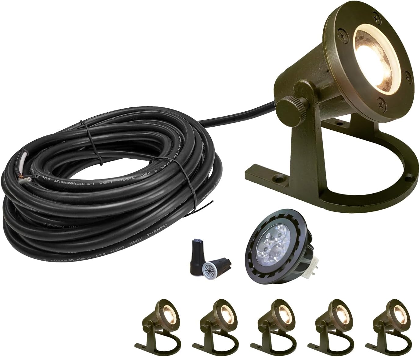 COLOER Brass Underwater Lights(Bronze) 6 Pack with LED MR16 Bulb 12V Low Voltage Fountain Lights IP68 Waterproof Copper Outdoor Landscape Lighting for Swimming Pool Ponds or Outside Water as Spotlight