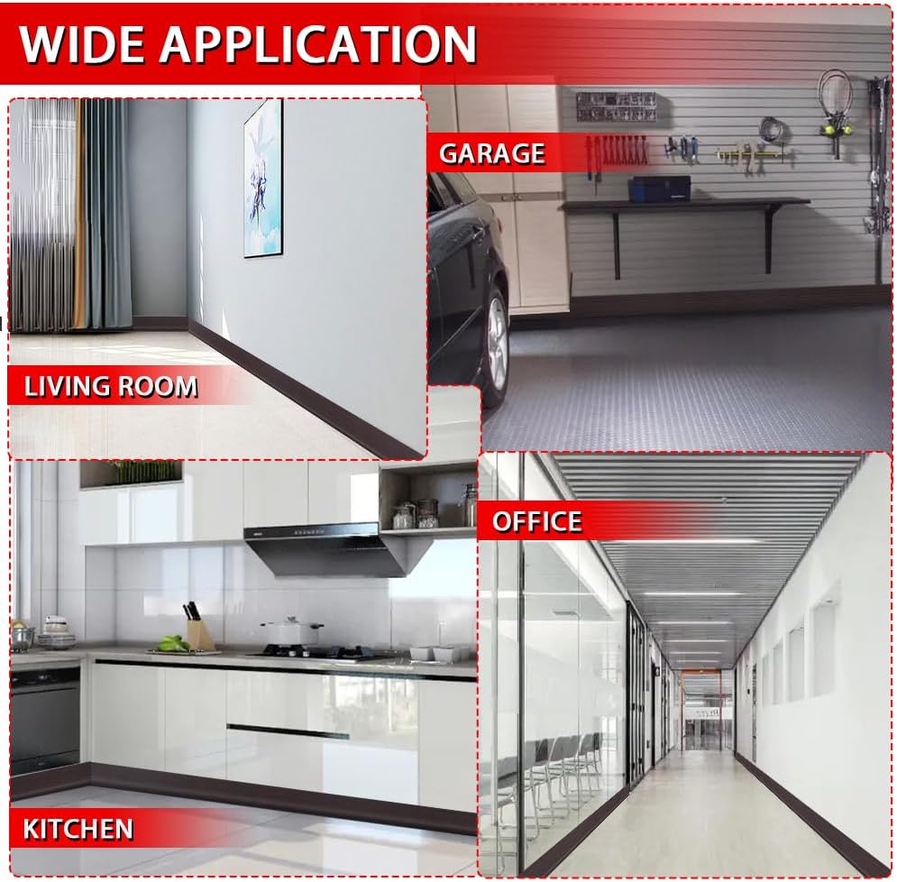 Vinyl Wall Base Baseboard Molding Trim 4" Flexible Self Adhesive Rubber Wall Base Moulding Trim Peel and Stick Design, 4 Inch x 200 Feet, Black Walnut Wood