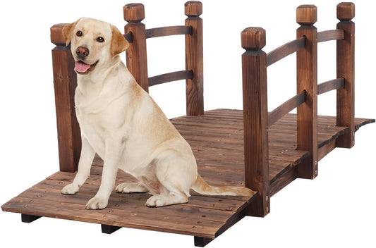 VINGLI 5 ft Garden Bridge, Classic Wooden Arch with Safety Rails Stained Finished Footbridge, Decorative Pond Landscaping, Backyard, Creek or Farm