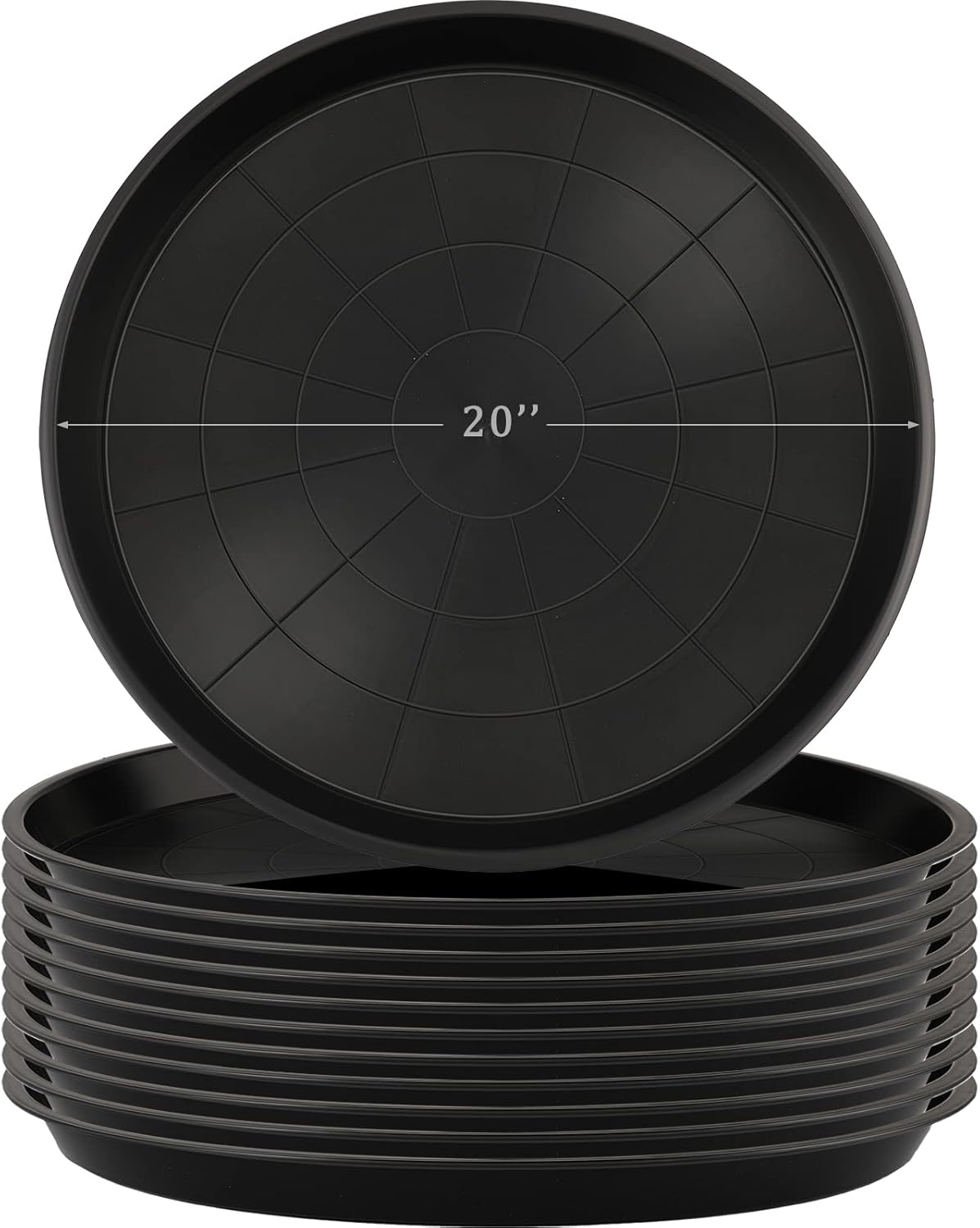 Eccliy 12 Pcs Plastic Plant Saucers Round Plant Tray Large Flower Pot Heavy Duty Planter Water Trays Thick Planter Drip Saucers for Indoors and Outdoors(20 Inch,Black)
