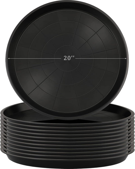 Eccliy 12 Pcs Plastic Plant Saucers Round Plant Tray Large Flower Pot Heavy Duty Planter Water Trays Thick Planter Drip Saucers for Indoors and Outdoors(20 Inch,Black)