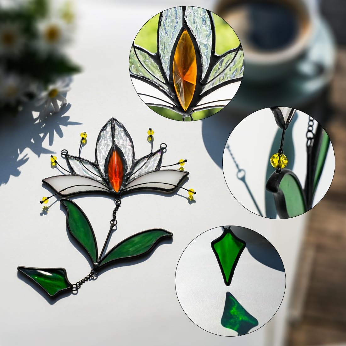 Lotus Flower Gifts Stained Glass Suncatcher for Window Hanging,Fake Flowers Decor Sun Catchers Indoor Window,Best Flower Gifts for Women, for Mom Grandma