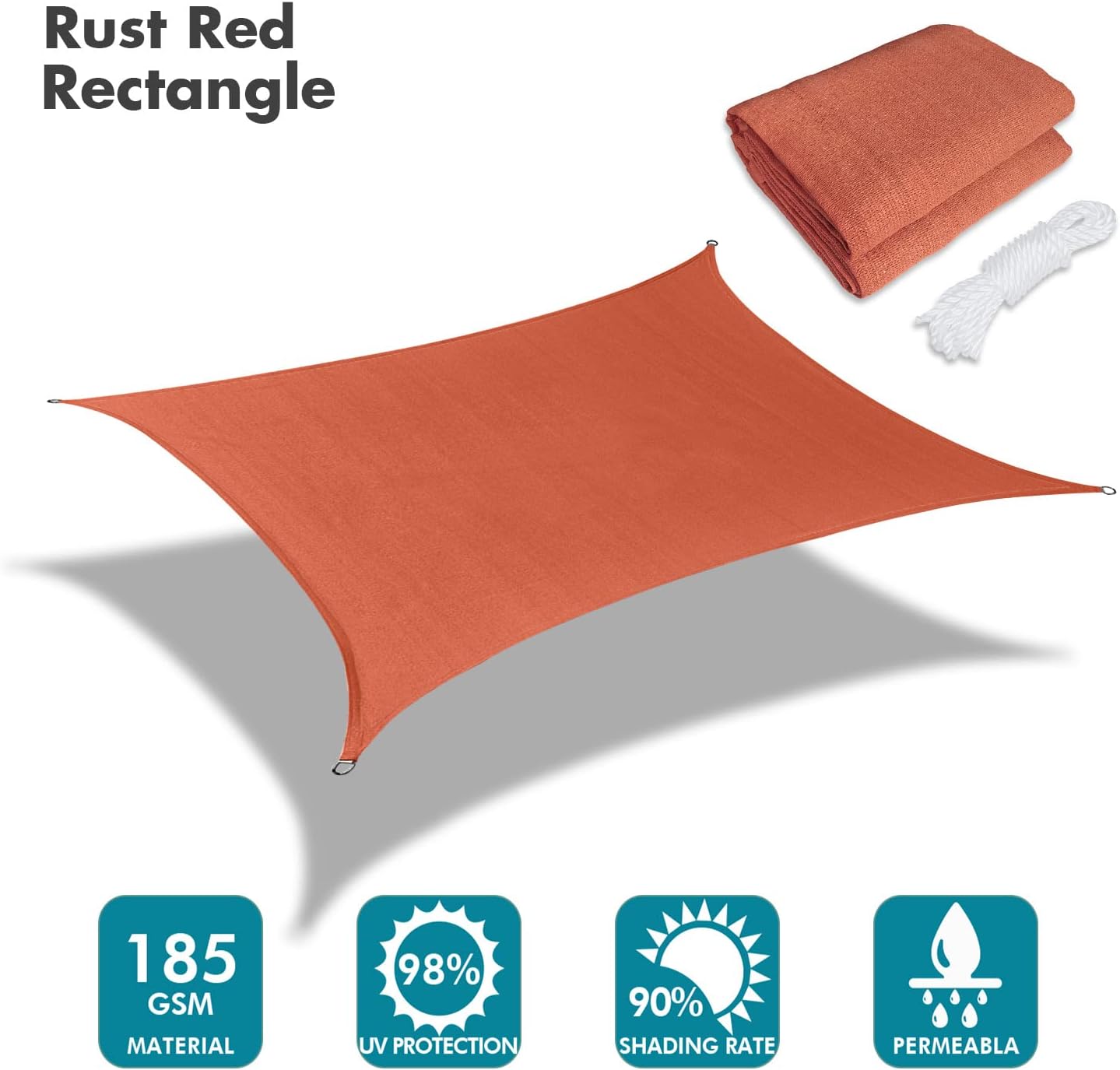 KANAGAWA 10'X22' Rust Red Custom Size Sun Shade Sail Rectangle UV Block Canopy Cover for Patio Backyard Lawn Garden Outdoor (Customized Available)