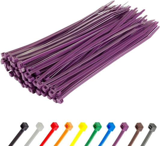 GTSE 8 Inch Purple Zip Ties, 100 Pack, 18lb Strength, UV Resistant Strong Nylon Cable Ties, Self-Locking 8" Tie Wraps