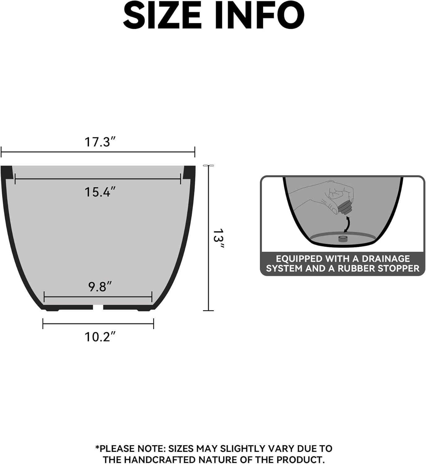 Kante 17.3 Inch Round Concrete Planter - Classic Large Indoor/Outdoor Plant Pot with Drainage Hole and Rubber Plug, Suitable for Gardens and Patios, Charcoal Finish with Forest Green Interior