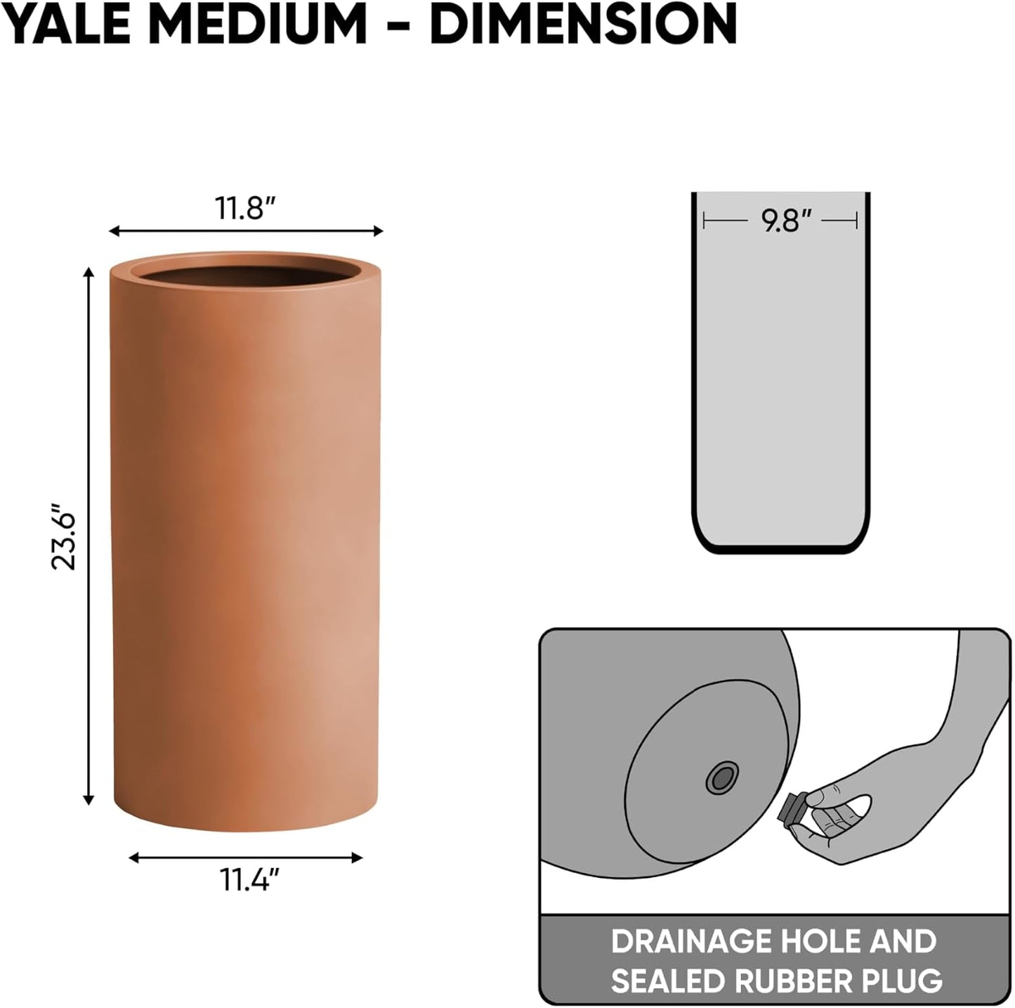 DTY Signature Mount Oxford Tall Outdoor Planter - Medium Terracotta 23.6 Inch Height Modern Tall Planter Pot for Indoor & Outdoor Spaces - Stylish Planter for Contemporary Homes and Gardens