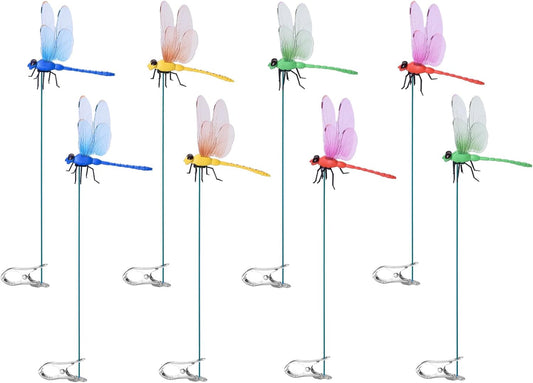 Spiritlele 8 PCS Fake Dragonfly Clip Colorful Hat Clip 3D Dragonfly Garden Decor for Patio Outdoor Indoor