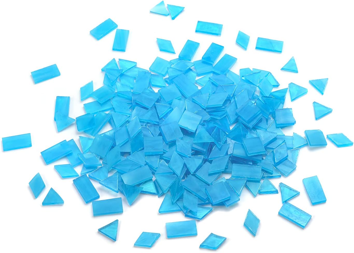 Lanyani 200 Pieces Glass Mosaic Tiles for Crafts,4 Shapes Mixed Colorful Tiffany Stained Glass Pieces,Square/Rectangle/Diamond/Triangle,Sky Blue