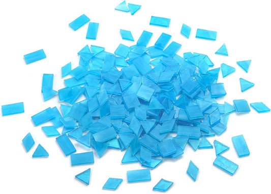Lanyani 200 Pieces Glass Mosaic Tiles for Crafts,4 Shapes Mixed Colorful Tiffany Stained Glass Pieces,Square/Rectangle/Diamond/Triangle,Sky Blue