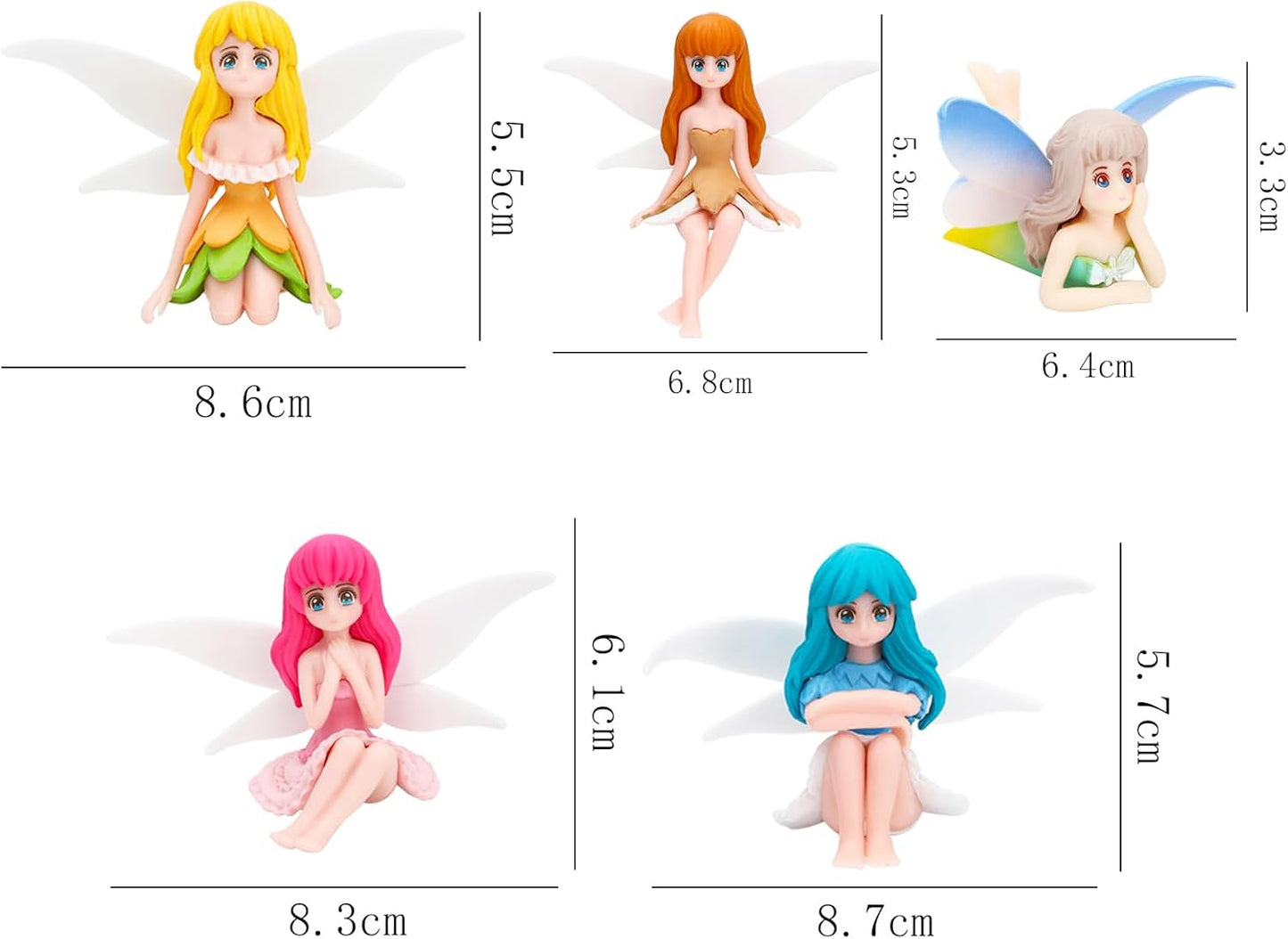ONEST 5 Pieces Miniature Fairy Garden Accessories Small Fairy Figurines Hand Painted Fairies Figures Girl Fly Wing Figurines for Car Decor Fairies Garden Flower Pot Birthday Cake Topper