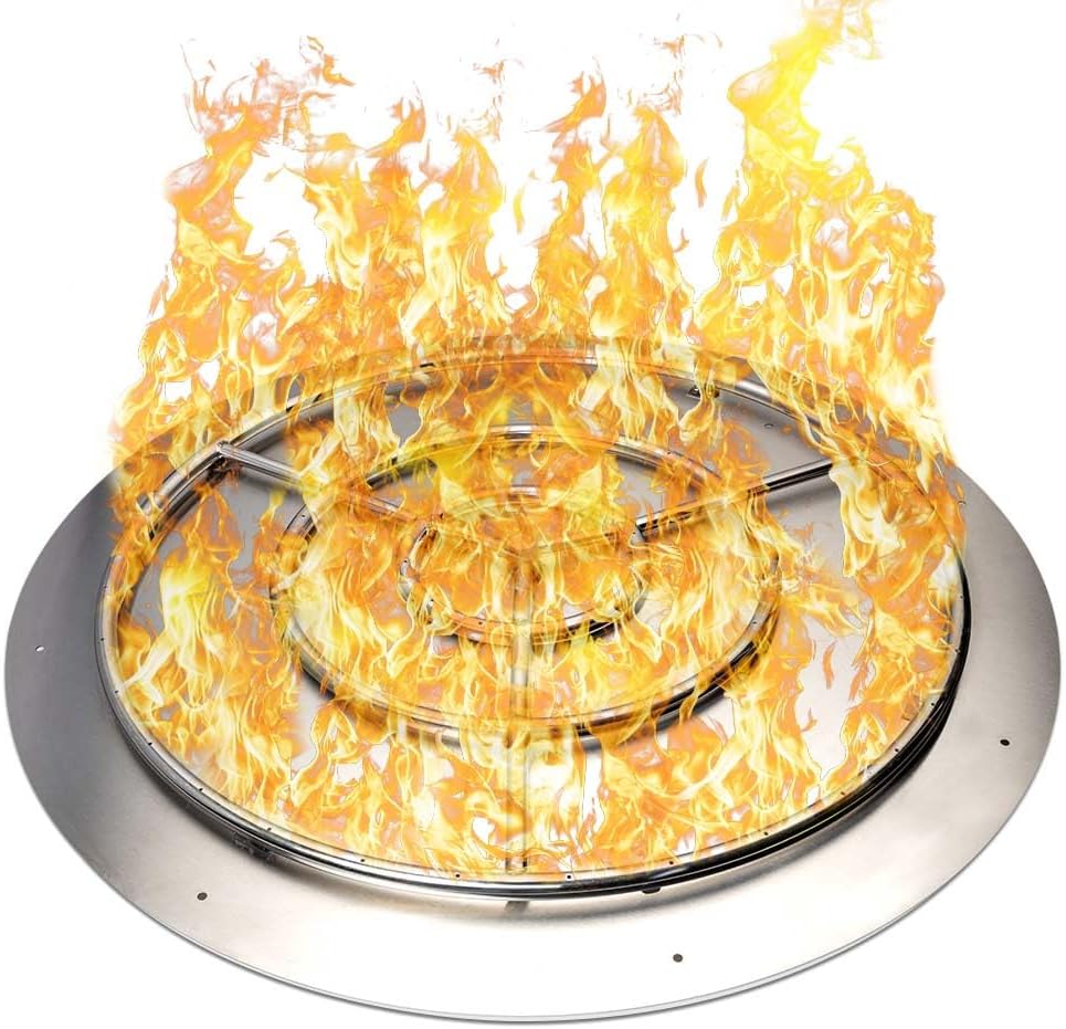Stainless Steel Fire Pit Burner Pan & Ring, Works with Liquid Propane or Natural Gas, 36-Inch Pan, 30-Inch High Capacity Ring, 250,000 BTU Max