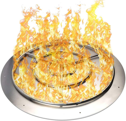 Stainless Steel Fire Pit Burner Pan & Ring, Works with Liquid Propane or Natural Gas, 36-Inch Pan, 30-Inch High Capacity Ring, 250,000 BTU Max