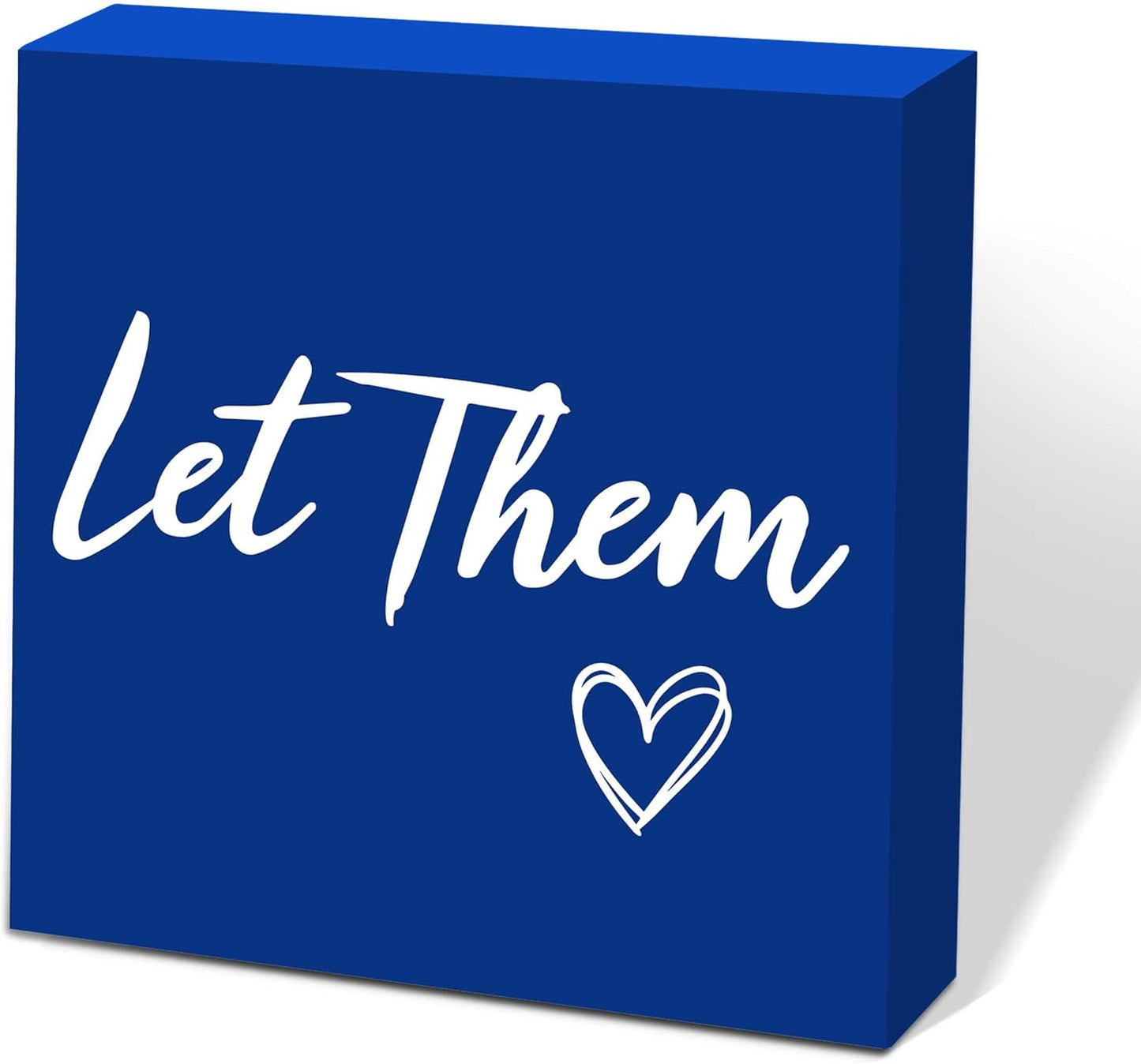 Let Them Wooden Sign, Mental Health Quote Farmhouse Wood Box Sign 5 X 5", Let Them Office Desk Accessories for Cubicle Decor, Office Gifts for Coworkers Women, Office Decorations for Work (Blue)