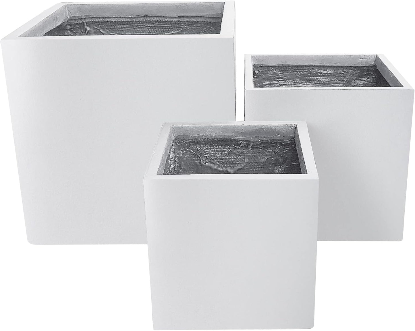Kante 16",12",10" Square Concrete Planters Set of 3 for Outdoor Indoor Home Patio Garden, Large Plant Pot with Drainage Hole and Rubber Plug, Pure White