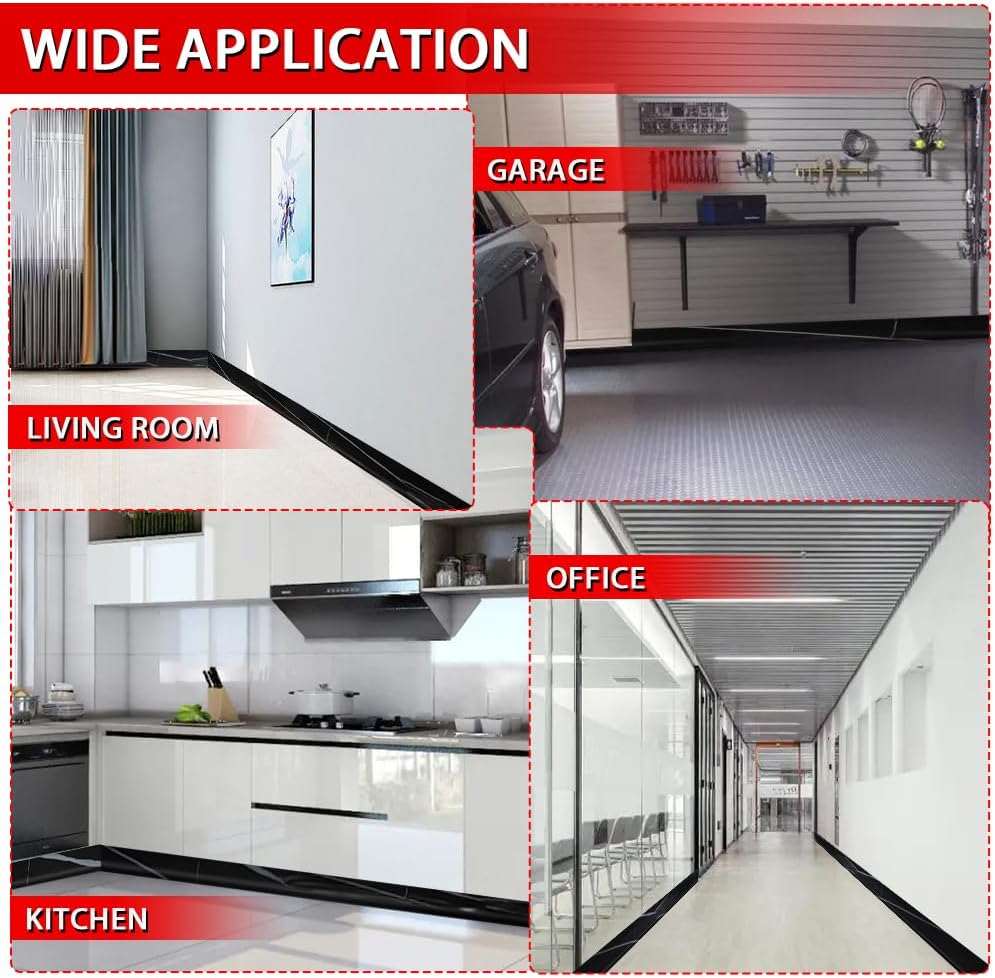 Vinyl Wall Base Baseboard Molding Trim 4" Flexible Self Adhesive Rubber Wall Base Moulding Trim Peel and Stick Design, 4 Inch x 200 Feet, Black Stone Grain