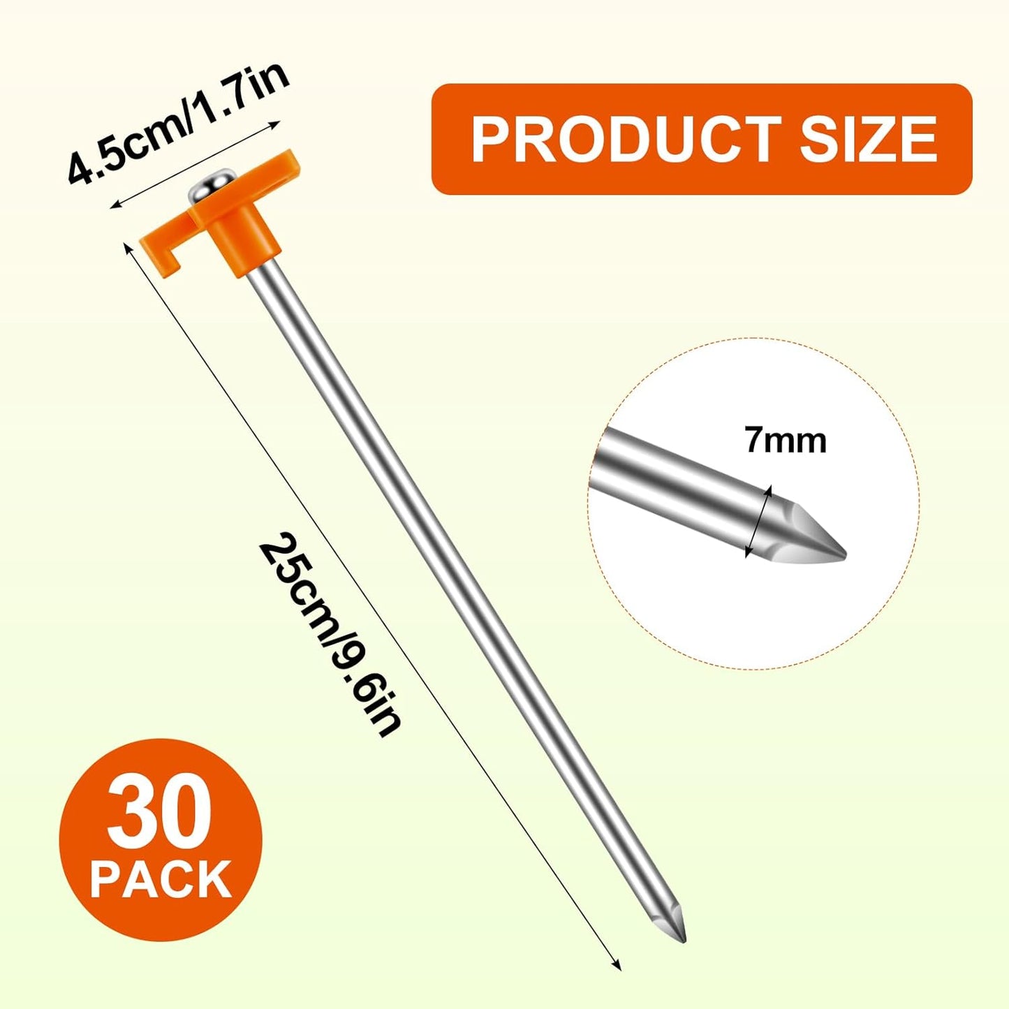 30 Pack Tent Stakes Heavy Duty,9.6 Inch Non-Rust Metal Tent Pegs,Ground Stakes Tent Spikes,Camping Stakes for Outdoor Camping,Grassland,Garden,Orange
