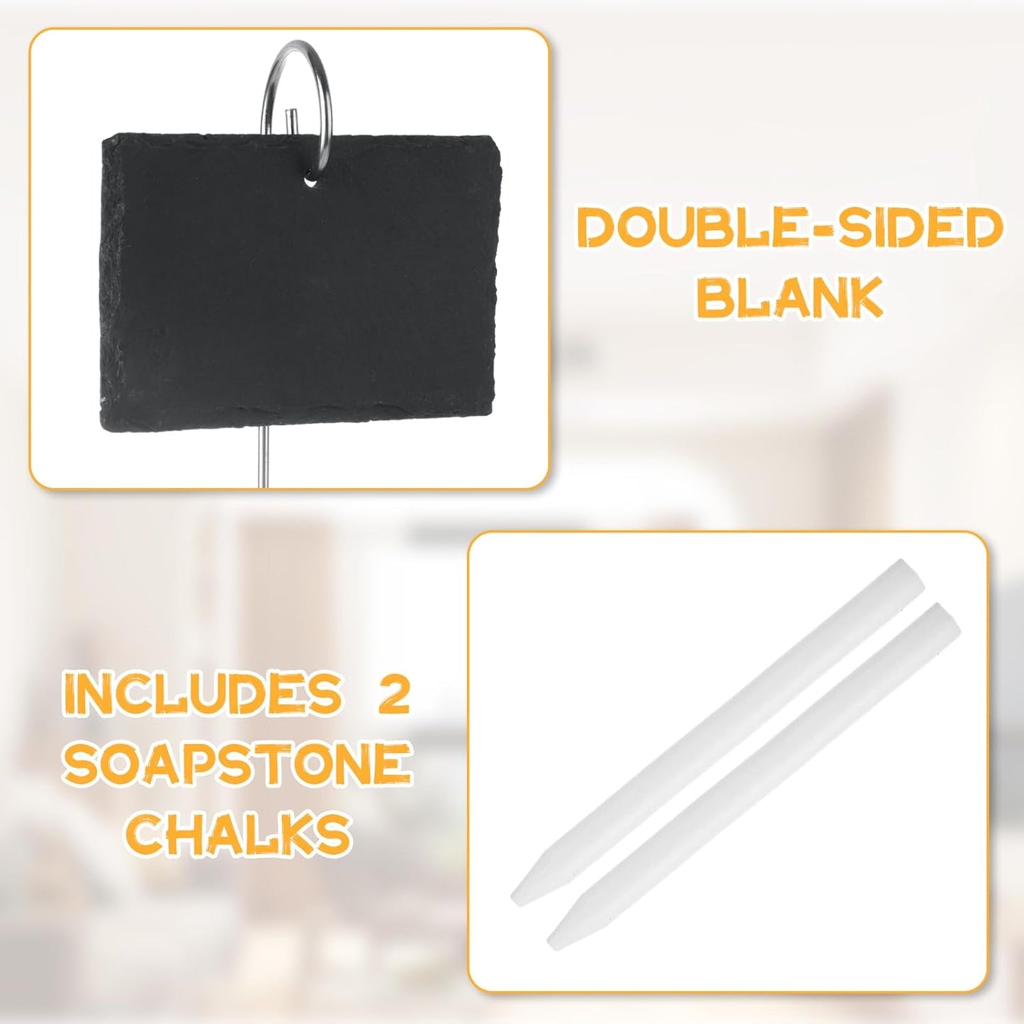 15PCS Slate Plant Markers with Stakes and Stone Chalks Garden Markers Signs Labels Hanging Slate Planter Tags for Flower Bed, Pots, Planters