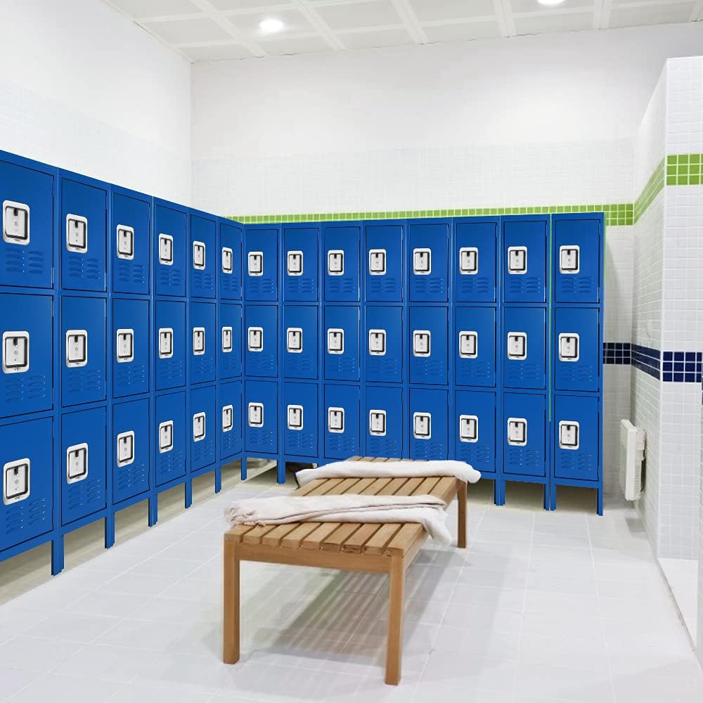 Metal Locker for Employees, Office Storage Lockers 3-Tier Steel Lockers for School Gym Locker Compartment Home Office 3 Doors Blue