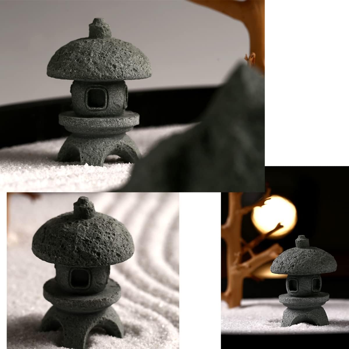 Buddha Statue and 2 Japanese Lantern Pagoda Statues - Zen Garden Accessories for Home and Mini Meditation Decor