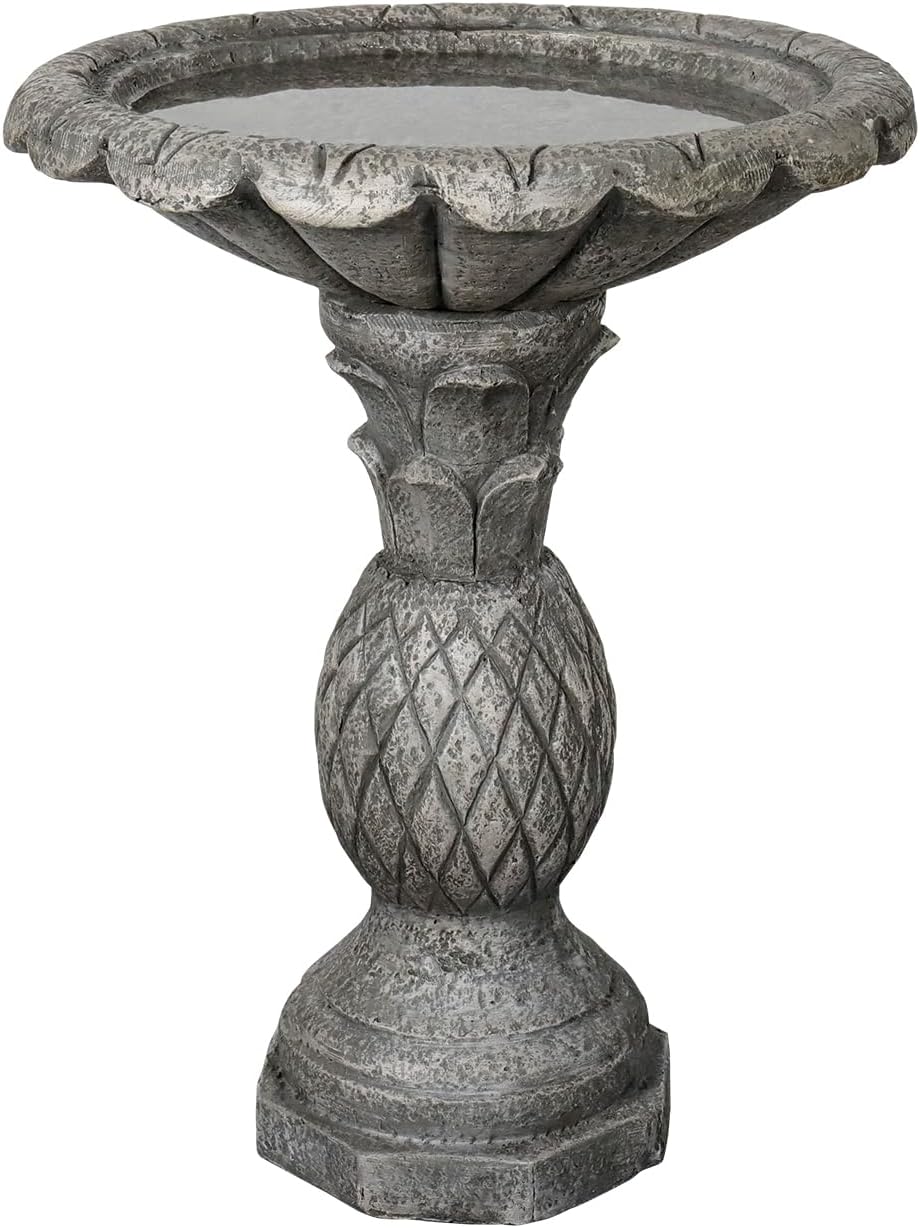 SunJet 24.8 Inch Heigh Concrete Bird Bath with Pineapple Texture – birdbath Sturdy & Elegant Design, Vintage Freestanding Style, Attracts Birds and Enhances Garden, Patio, Yard, Lawn Décor