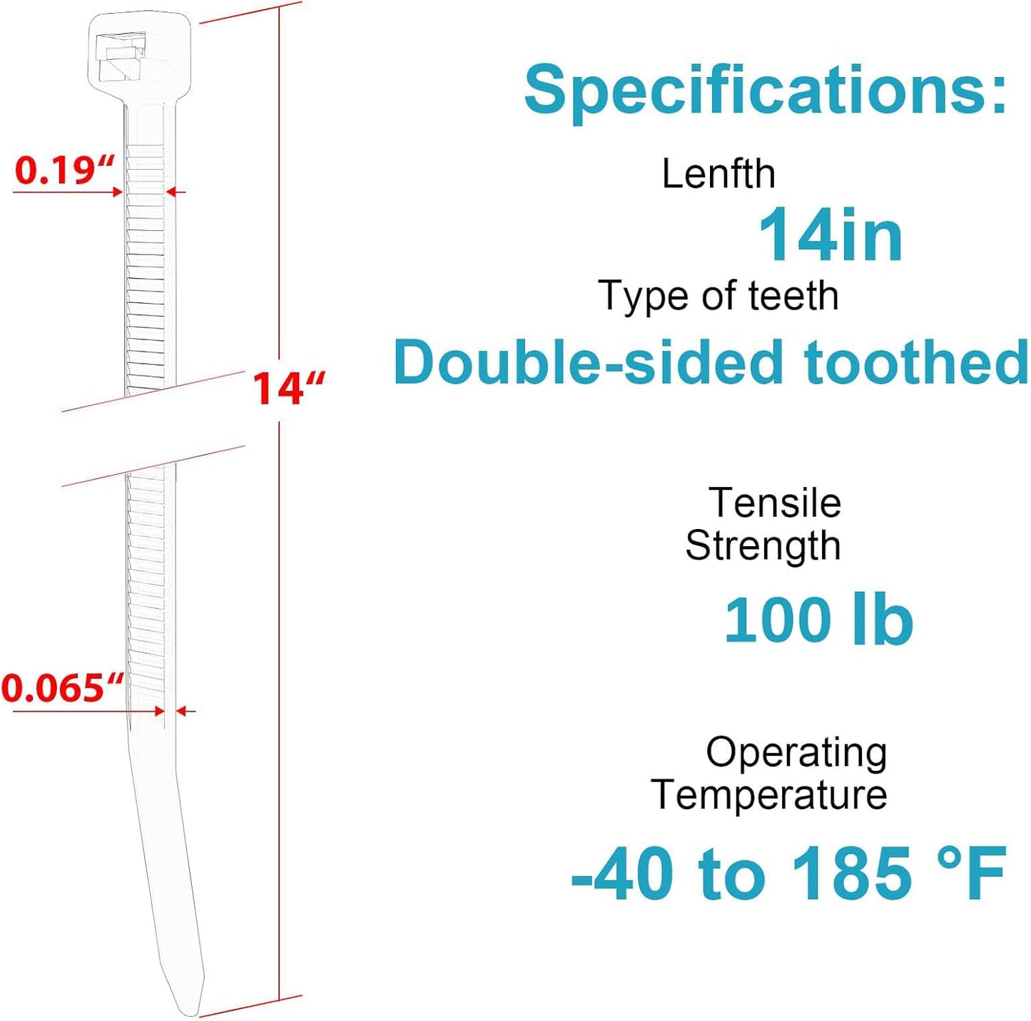 14 Inch Zip Ties Double Sided Toothed,100 LBS Tensile Strength Heavy Duty Cable Wire Ties With Self-Locking Adjustable More Durable Nylon Tie Wraps for Indoor Outdoor（200 Pack）