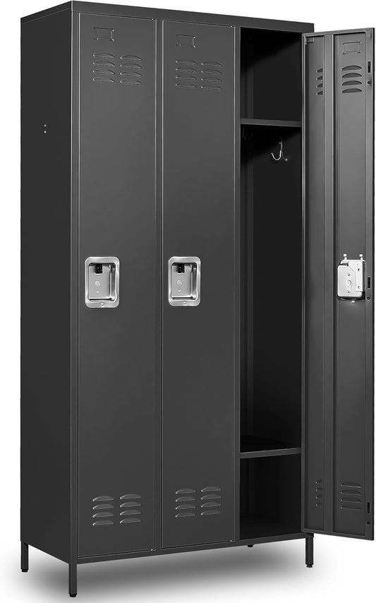 Metal Lockers for Employees, Storage Employee Locker, 72" Storage Lockers with Shelves Steel Cabinet for Home (Black, 3 door-72'')